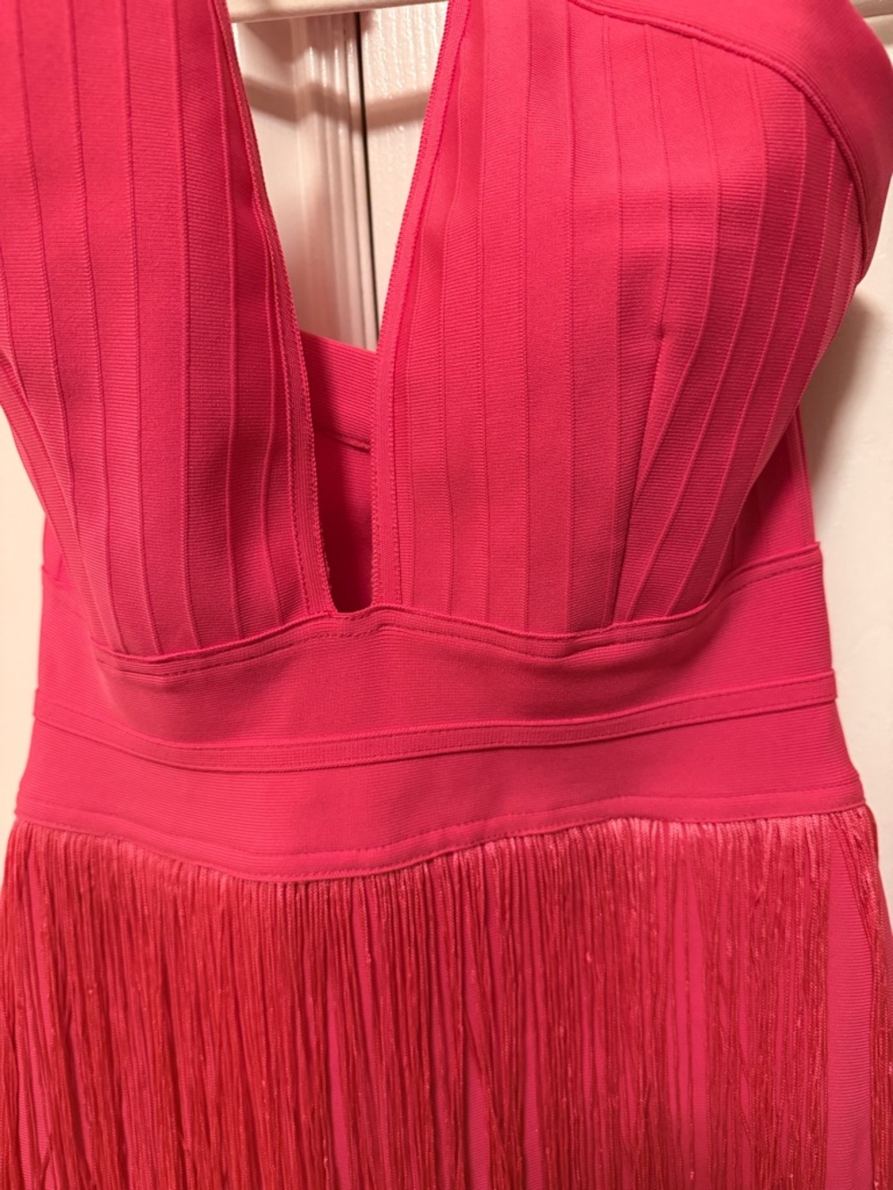 Fashion Nova Hot Pink Fringe Midi Dress
